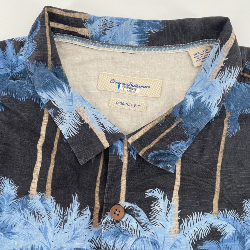 Tommy Bahama Mens 3XL Silk Palm Tree Camp Shirt Black Blue Tropical Original Fit